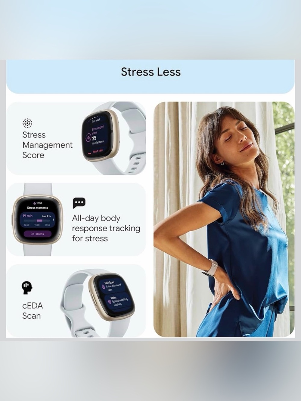 Fitbit Sense 2 Gold Case Smartwatch with 4 Bands with Box - Picture 5 of 14
